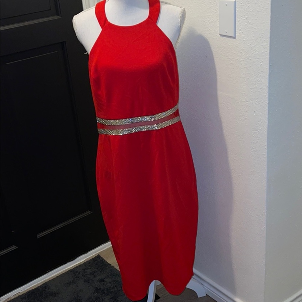 Red halter cocktail‎ dress
